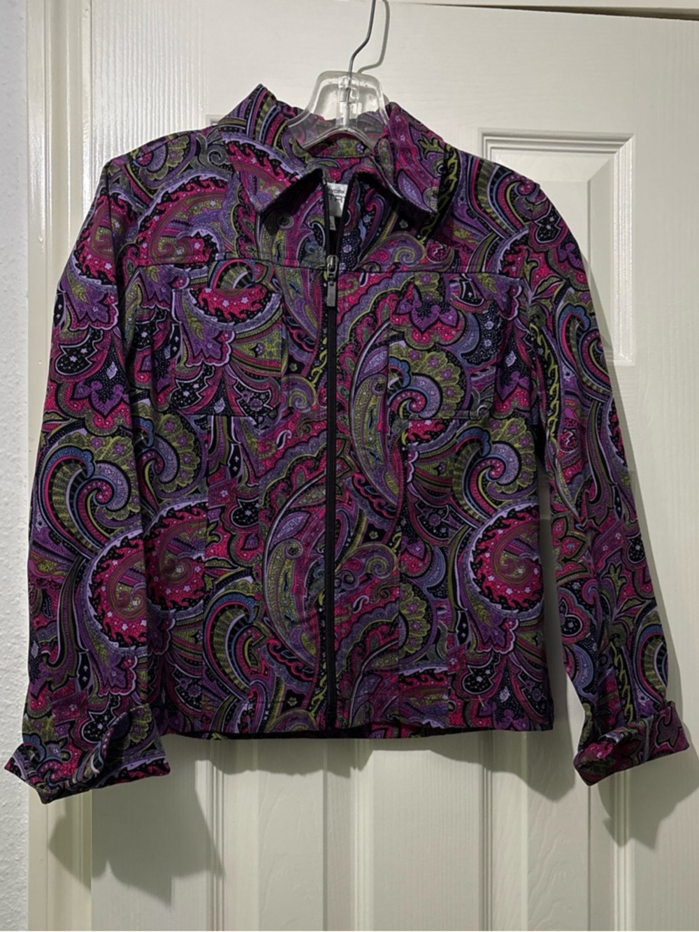 Jones New York Country Purple Paisley Zip-Front Jean Jacket Size XS Artsy